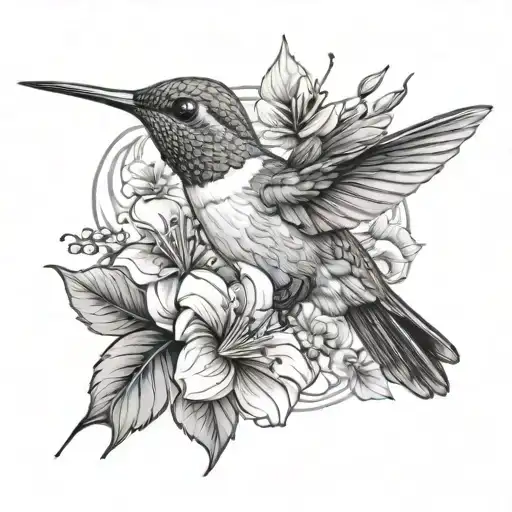 Realistic Hummingbird Surrounded By Beautiful Flowers