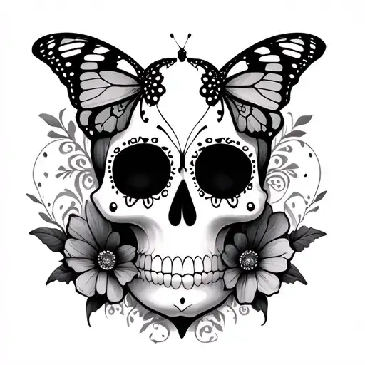 Butterflies Sugar Skull Design