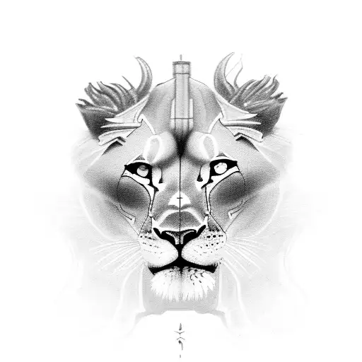 An Intricate Black And Grey Tattoo Depicting A Lioness Fiercely Protecting Her Cubs