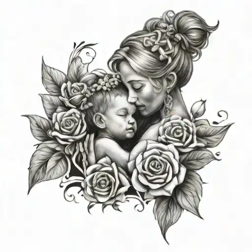 Mother And Boy Baby Covered With Flowers Add Name Krithu And Ice On The