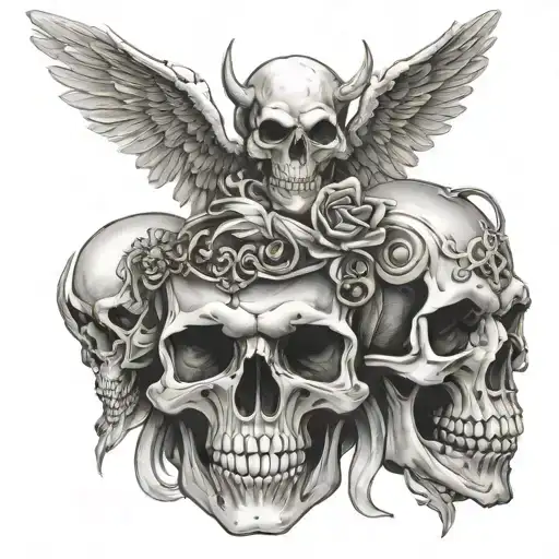 Skull With Angel And Devil