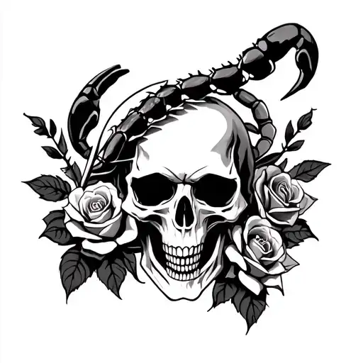 Reaper Skull With A Scorpion And Roses