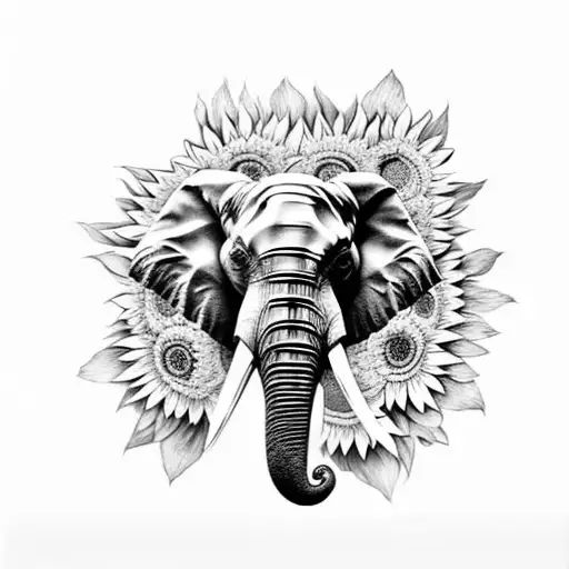 Elephant Head With Sunflowers