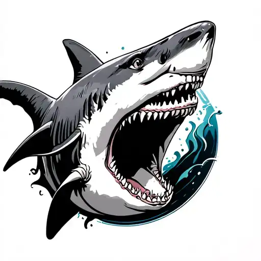 An Open Mouthed Shark In A Circle Eating Its Tail