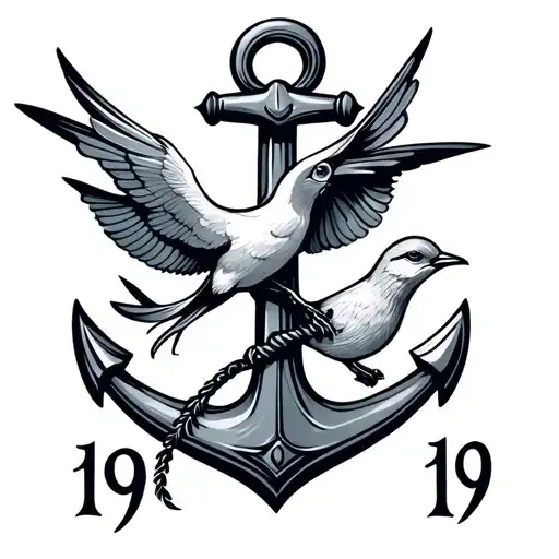 Anchor With Bird And Number 19