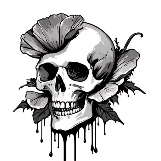 Skull And Poppy Flower Blood Dripping