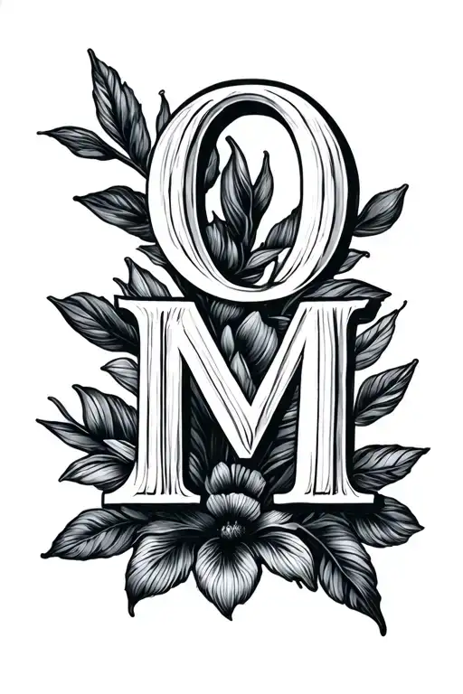 Letters O And M With Minimal Flower Line Art