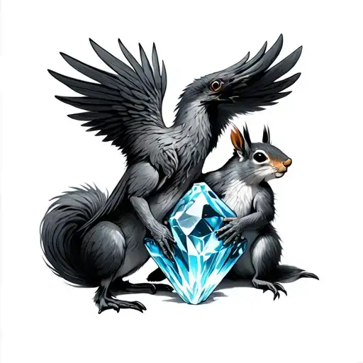 Griffin And Squirrel Holding A Crystal
