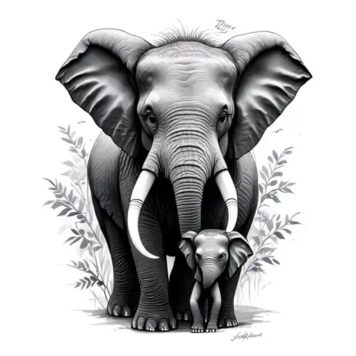 Tim Burton Inspired Mum And Child Elephant