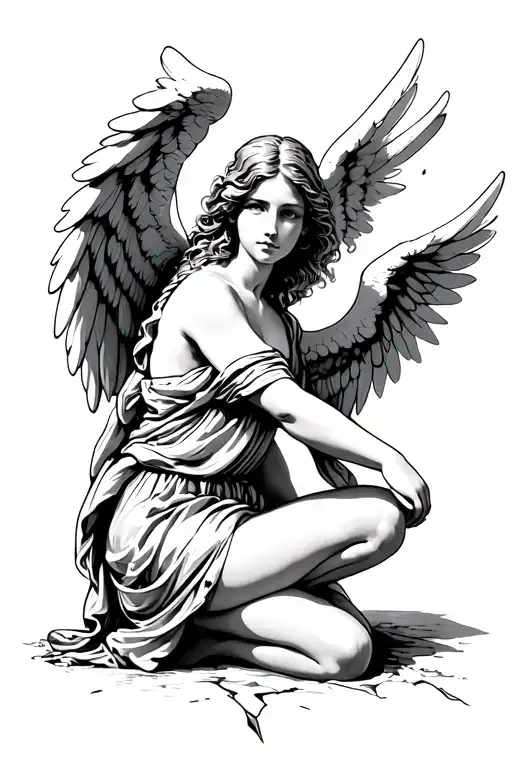 Angel Kneeling With A Broken Wing