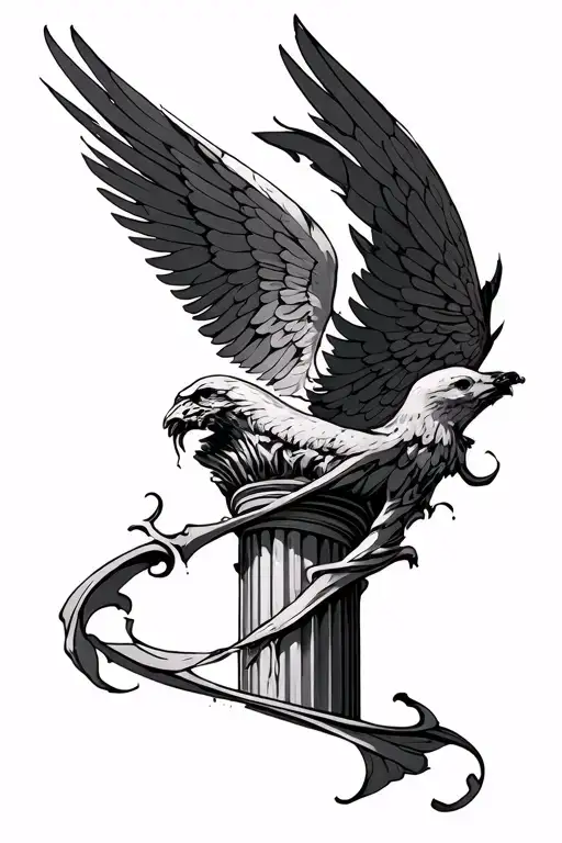 Broken Antic Column With Wings