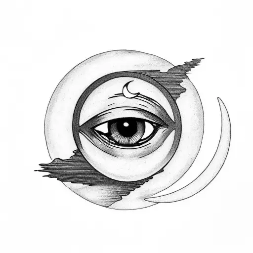 Eye Of Horus And A Crescent Moon