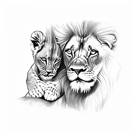 Male Lion With Female Cub