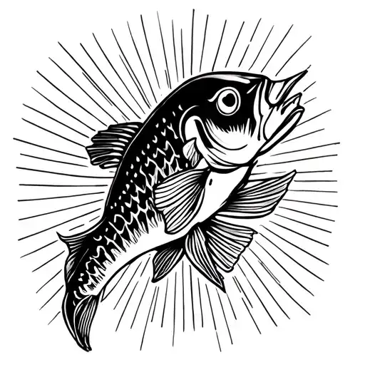 Fish And Sun Rays Shining Asian Style Design