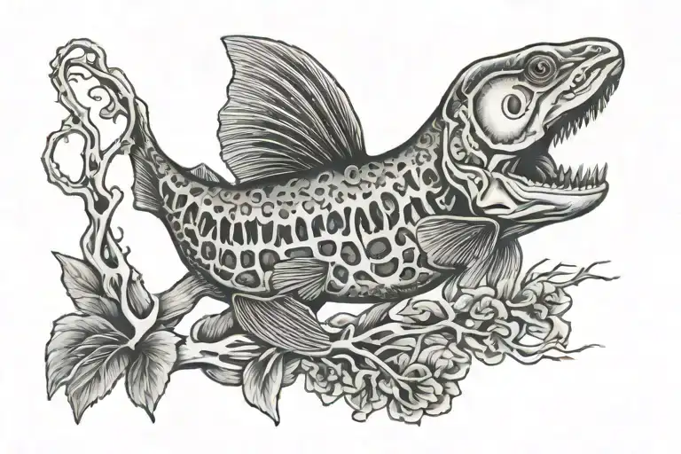 Trout Skeleton Feeding On Mouse