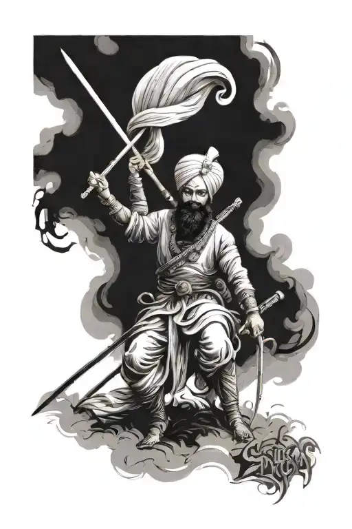 A Black And Grey Depiction Of A Historic Sikh Battle With Intense Action And Emotion