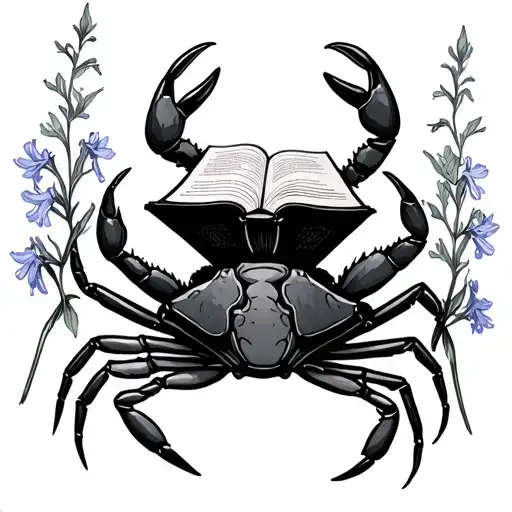 Crab Reading A Book Surrounded By Larkspur