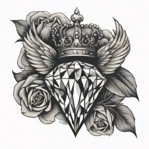 Diamond With Crown And Wings