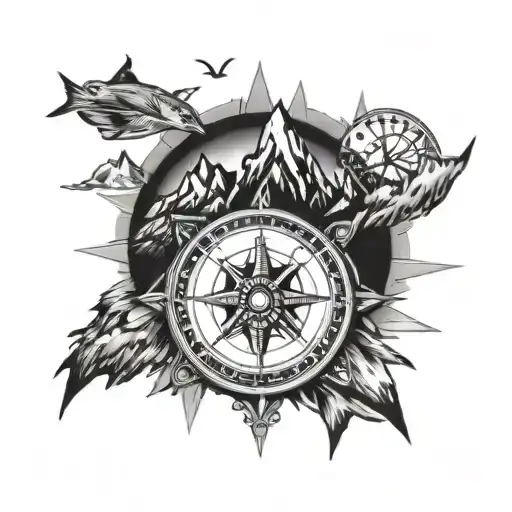 Mountain And Compass And Fishing