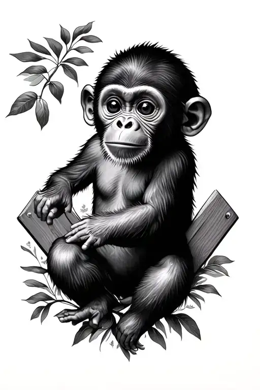 Baby Monkey On A Fence Tattoo Surrounded