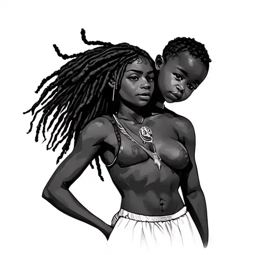 Blacks Warrior Mom With Dreads With A Baby Boy In Her Back