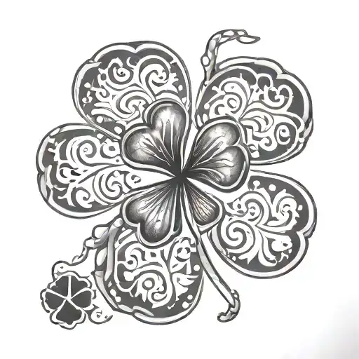 Four Leaf Clover And Dog Paw Print Surrounded