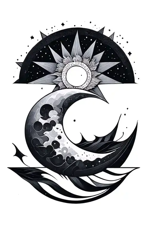 Geometric Sun Moon Surrounded