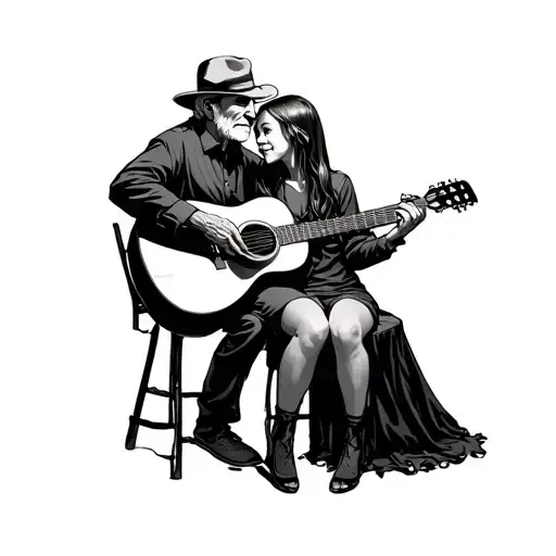 Grandpa Playing Guitar Next To A Girl Side Profile Where You Can't See Any Of Their Faces