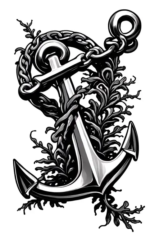 Anchor Chain In Circle With Seaweed On It