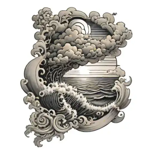 Storm Clouds With Sun Breaking Through To Stormy Waters Transitioning Towards A Beach Sleeve