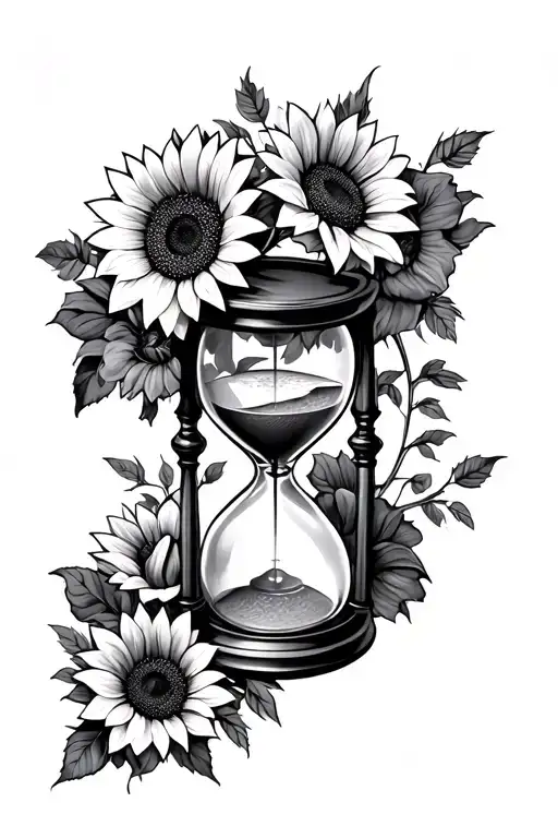 Hourglass With Sunflowers And Roses Surrounding