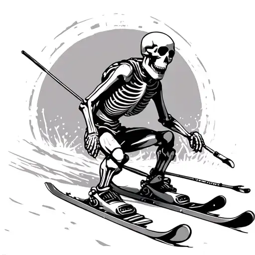 Skiing Skeleton No Clothes Two Poles