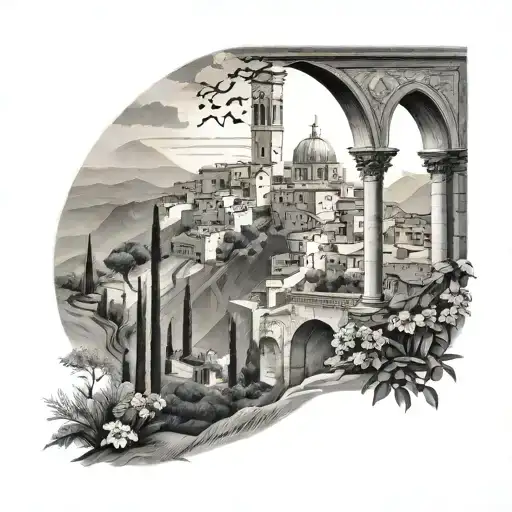 Italian Landscape With Arches