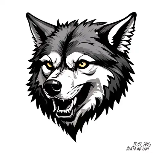 Wolf Head With Frank And Date Of Death Angel