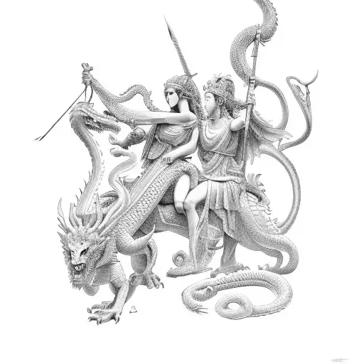 Athena And Medusa With A Dragon
