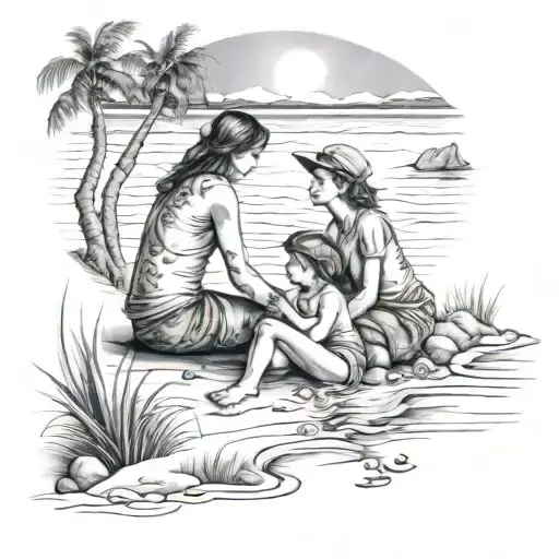 Mother And Son Beach Scene