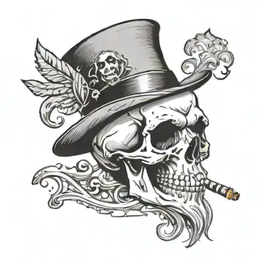 Skull In A Magician's Hat With A Gold Tooth And Pince-nez Smoking A Ciga