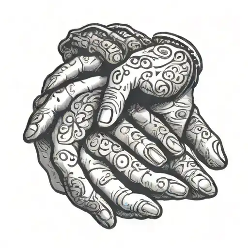 Mother's Hand With Two Baby Hands Holding Her Hand