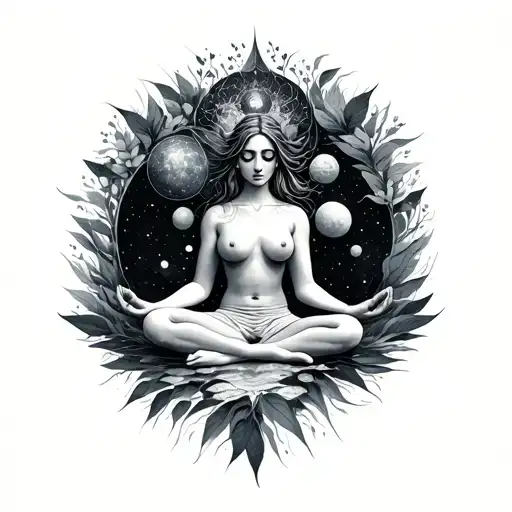 A Nude Nature Women Meditating Showing The Balance Of Universe With Hidden Meaning Of Love