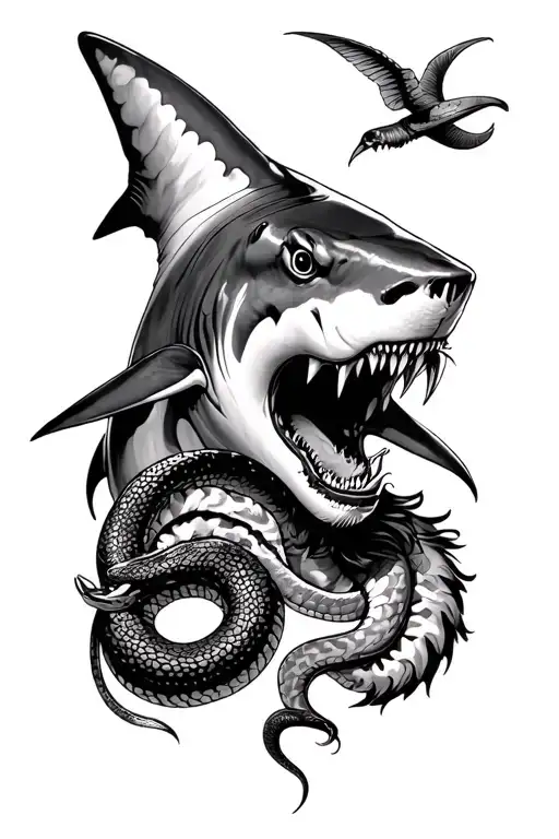 A Shark With A Lion With A Snake