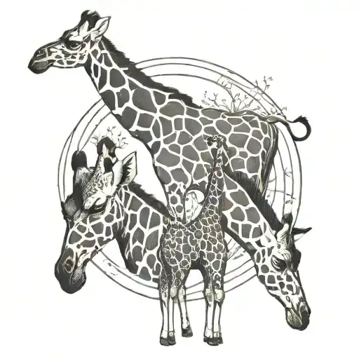 Mommy Giraffe And Two Baby Giraffes Minimalist