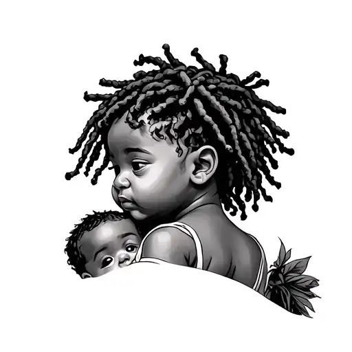Angle With Dreads With A Baby In It's Back With Waves In There Hair