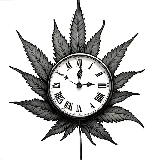 Clock And Weed Leaf
