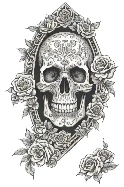 A Detailed Coffin With Intricate Skull Designs Surrounded By Flowers