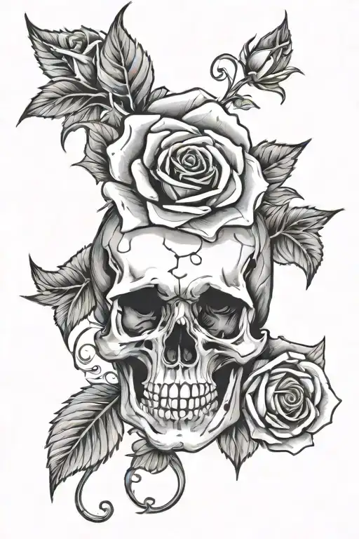 Skull And Rose Tattoo Design Featuring