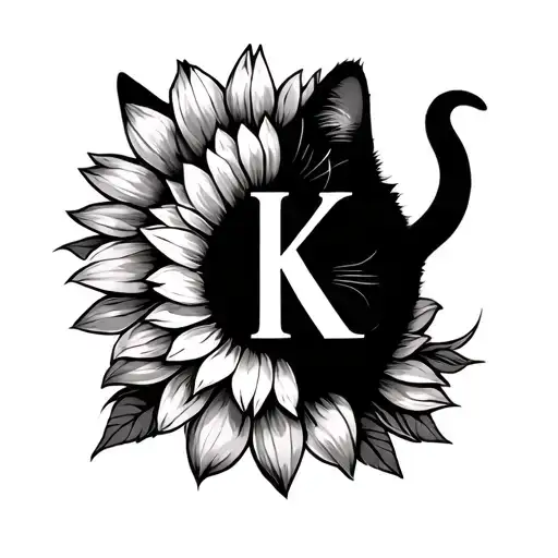 Sunflower With K Initial And Cat