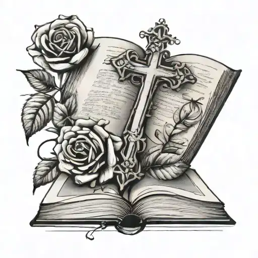 Roses And Cross Open Book