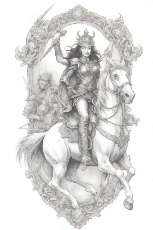 Woman Warriors Riding Into Battle Scene
