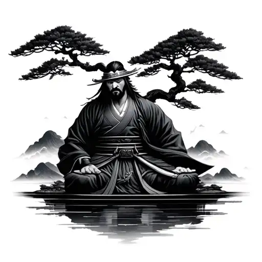 Samurai Tattoo Surrounding Him A Bonsai Tree