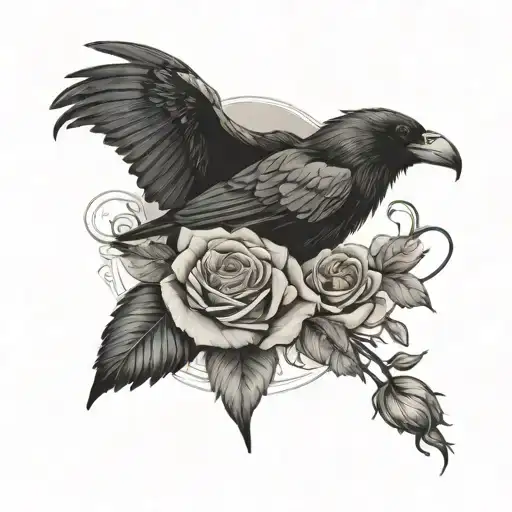 Crow And Skull And Roses Intertwined